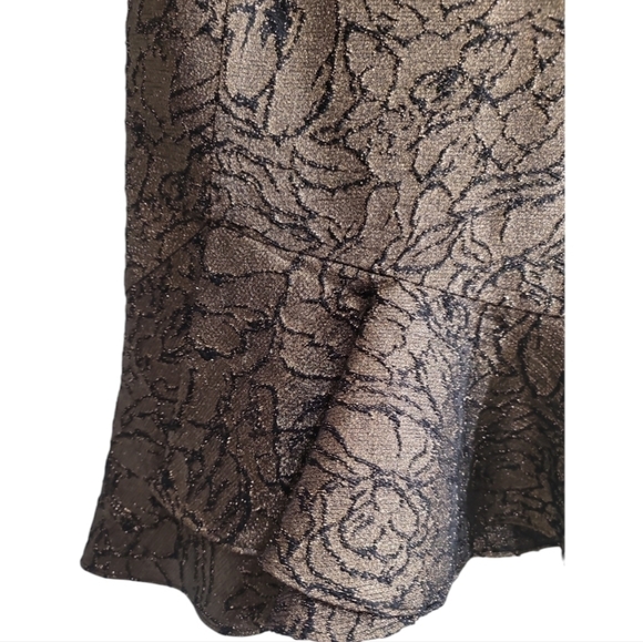 NWT Calvin Klein Brocade Flounce-Hem Sheath Dress 12 Gold Black Metallic Glamour - Picture 5 of 9